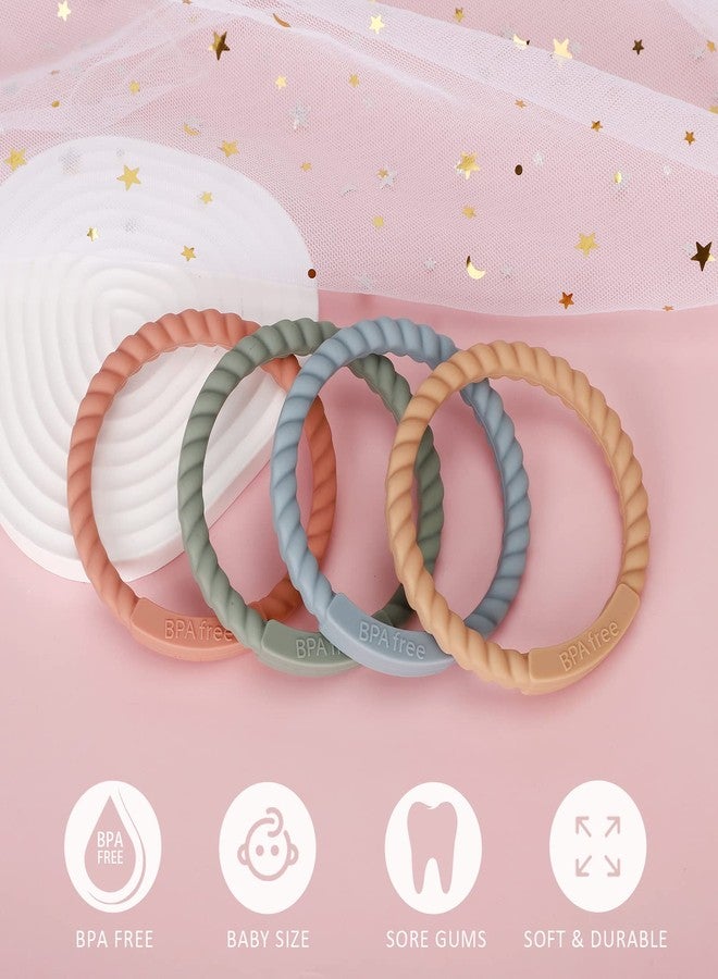 Socub Silicone Baby Teether Toy, 4 Pack BPA Free Soft Silicone Teether Bracelets for 3+Month Babies, Wearable as Bracelets, Baby Chew Toy (Sage/Ether/Muted/Apricot) - Image 2